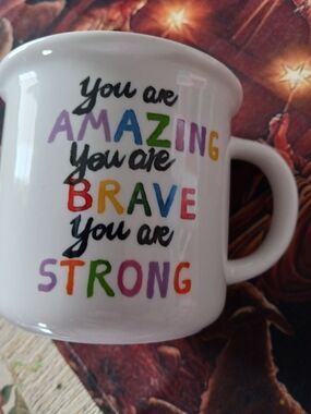 Source Unknown White Ceramic Mug with Multicolor Inspirational Lettering
